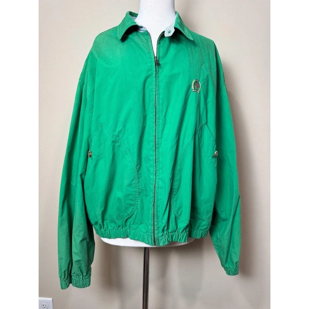 Vintage Tommy Hilfiger‎ Green Windbreaker Jacket XL Crest Golf 90s